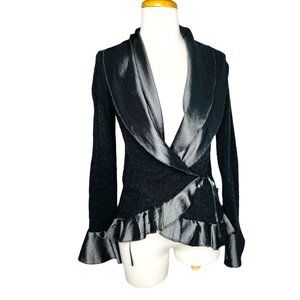 FRANCESCO ITALY Wrap Sweater Vintage 90s Scalloped Satin Hem Wool Blend